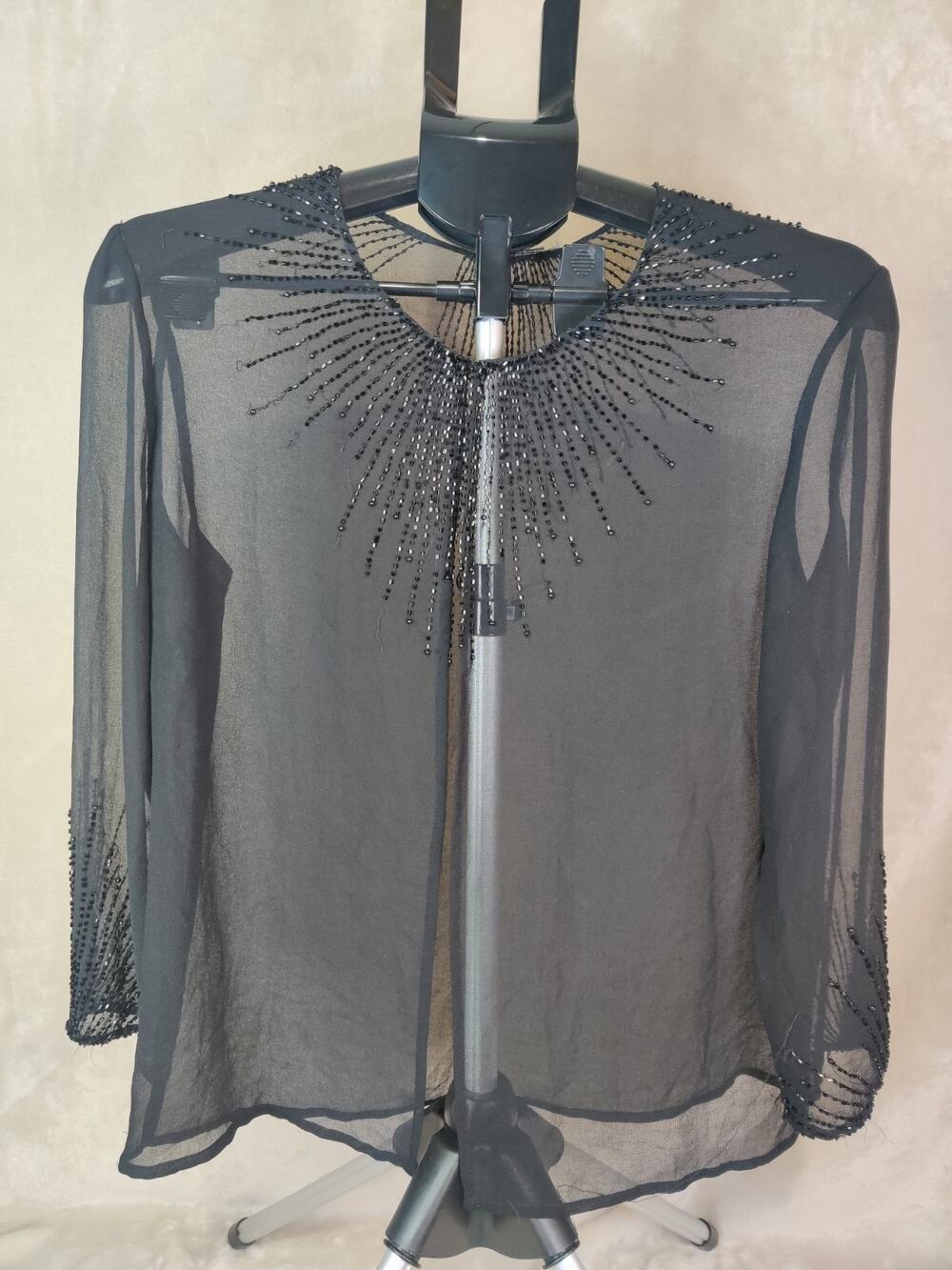 Vintage JMD New York Sequin Party Shirt See-Through Black Sexy Size XL Gothic